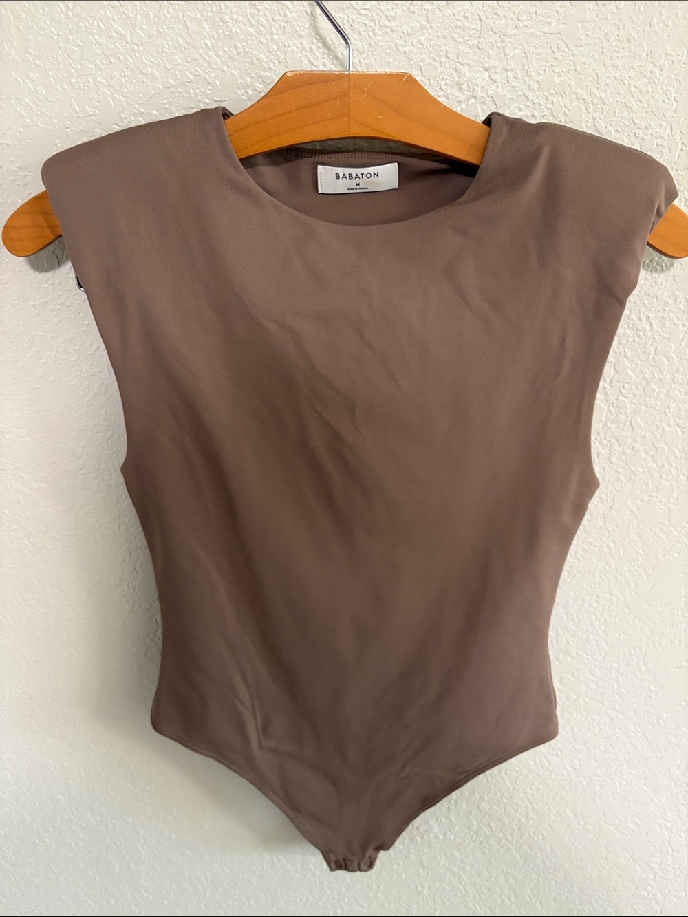 Babaton Taupe Brown Padded-Shoulder Bodysuit